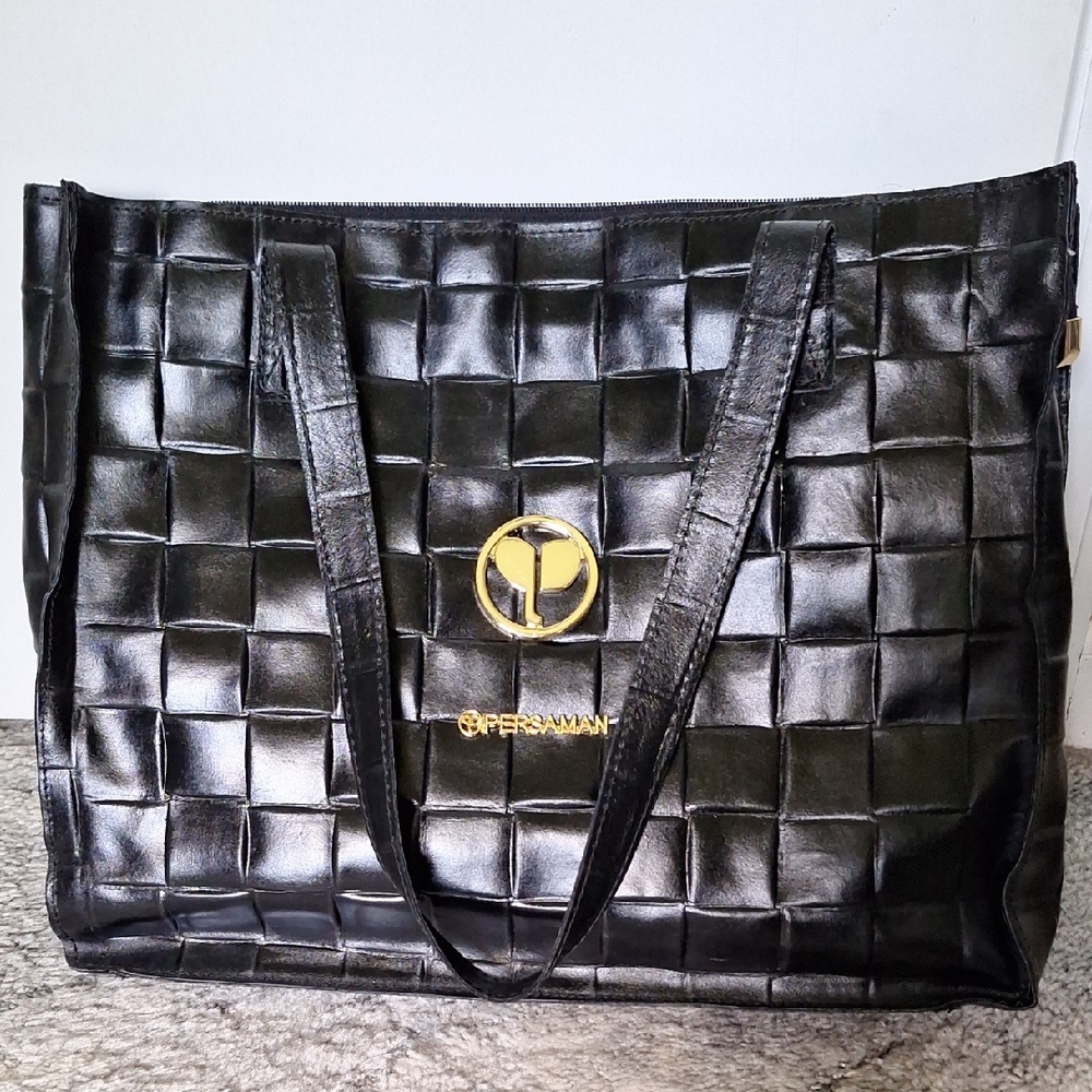 Persaman Blk Leather Tote EUC